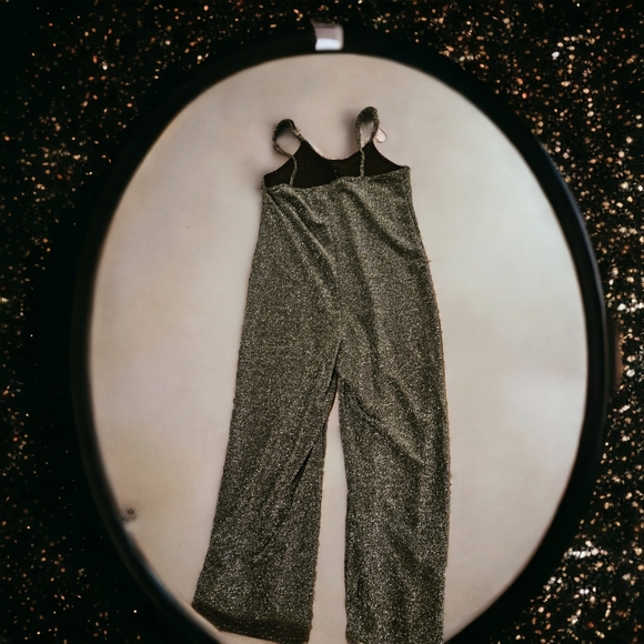 NWOT Leith Glitter Silver Jumpsuit Spaghetti Strap Size Small - Picture 2 of 5